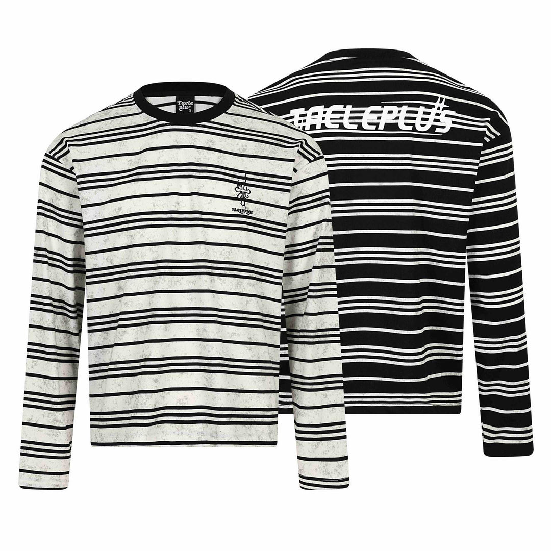 Unisex Gestreiftes Langarm-T-Shirt mit Rundhalsausschnitt und feinem Logo-Stick Shop Nory