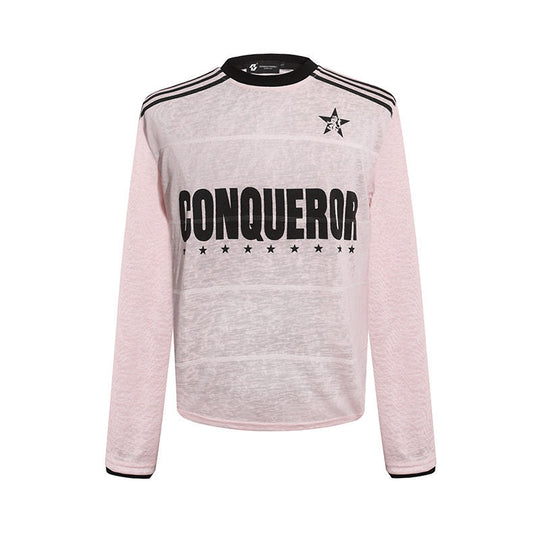 Damen Langarmshirt mit Statement-Print, Sportstreifen und strukturierter Slub-Optik Shop Nory