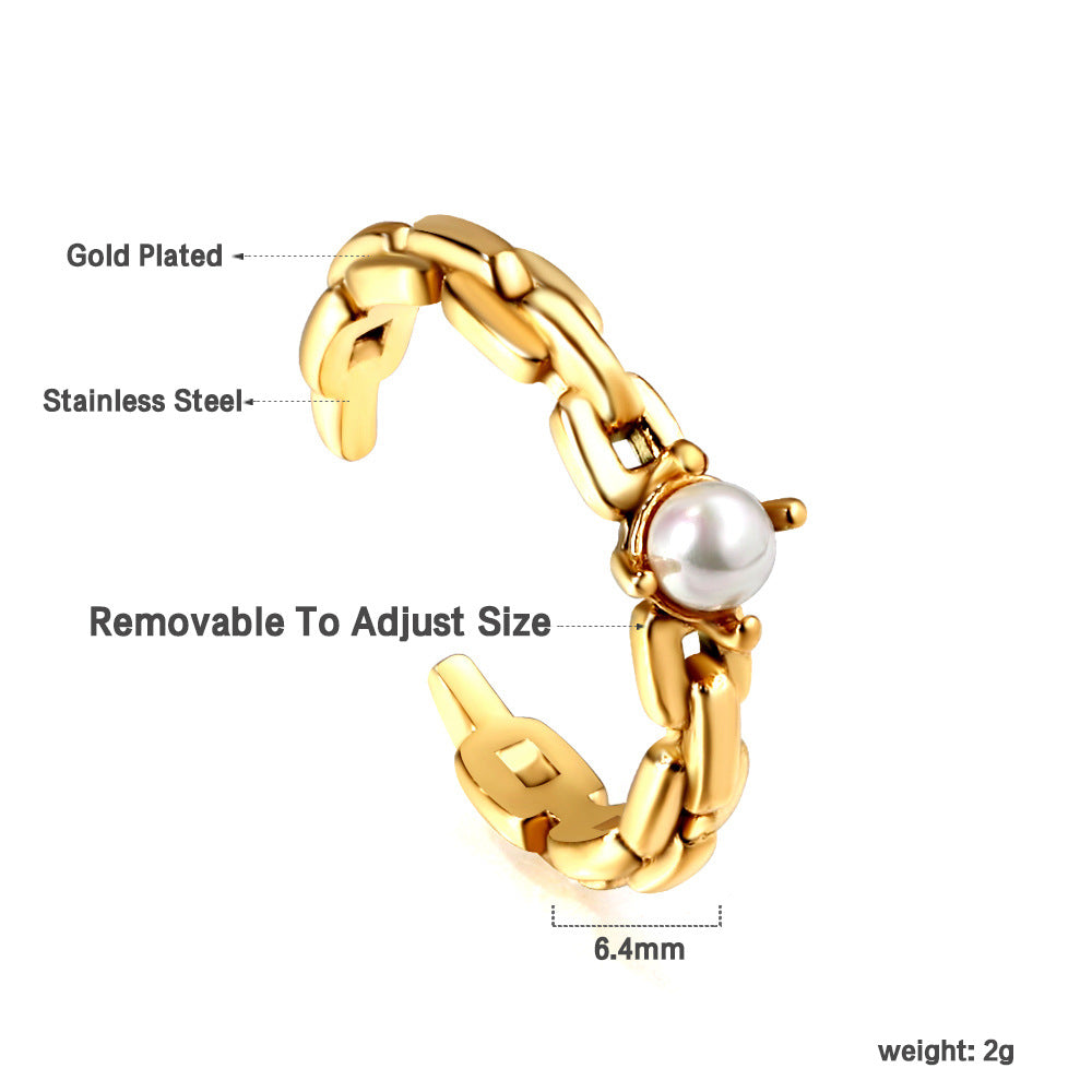 Damen verstellbarer Goldplattierter Edelstahlring mit Perlenbesatz Shop Nory