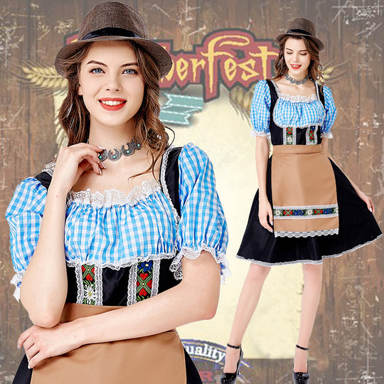 Damen nan folklorisches Oktoberfest-Kostüm im Dirndlstil mit Carmenbluse geschnürtem Mieder und bestickter Schürze Shop Nory