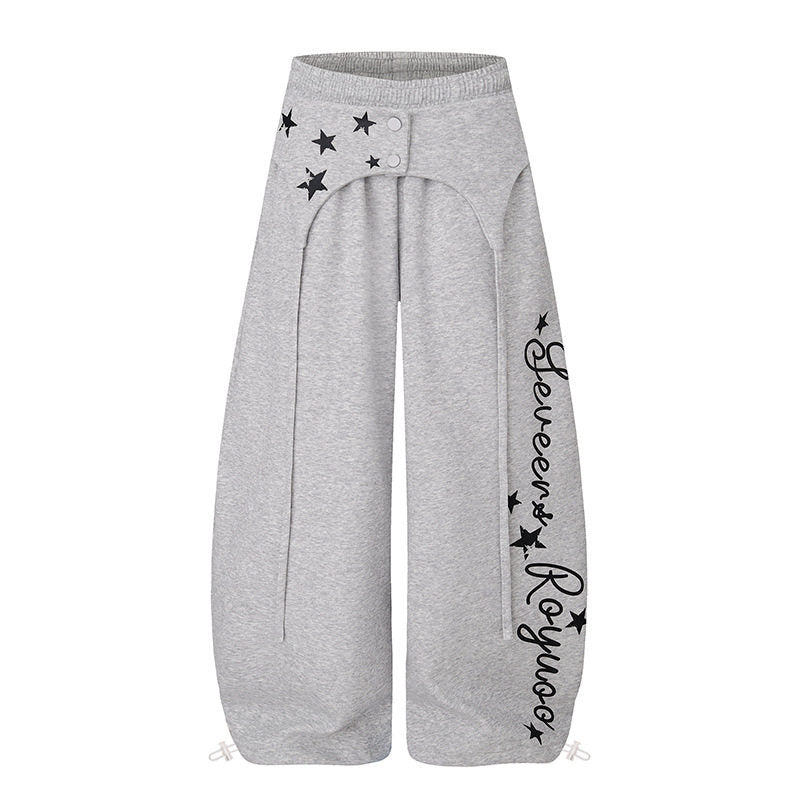 Damen Extraweite Palazzo-Loungehose mit hohem Bund, Druckschrift-Detail und verstellbarem Saum Shop Nory