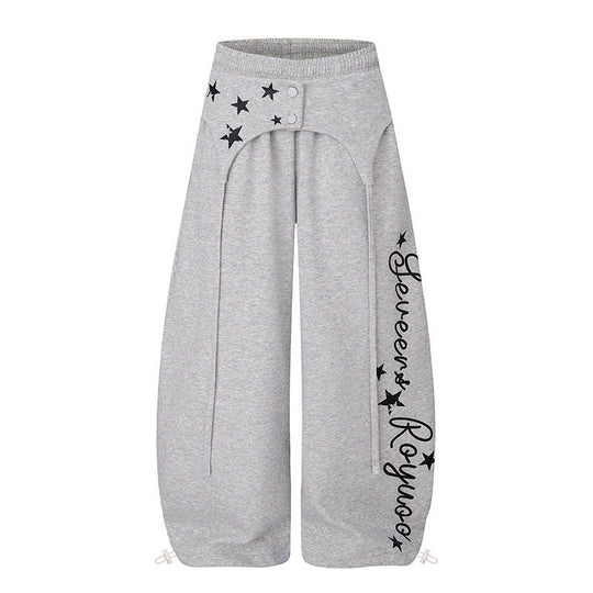 Damen Extraweite Palazzo-Loungehose mit hohem Bund, Druckschrift-Detail und verstellbarem Saum Shop Nory