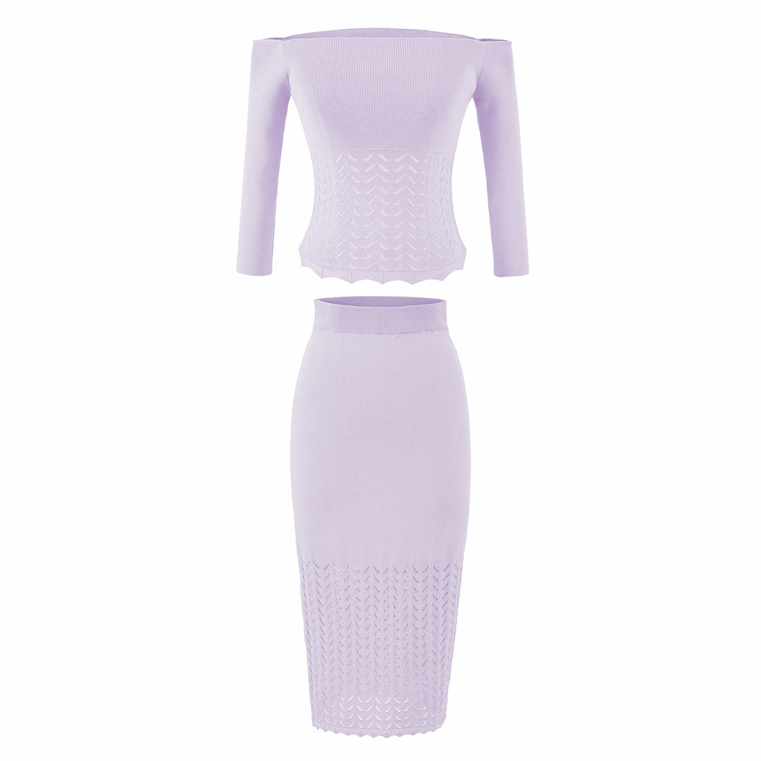 Damen Zweiteiliges Strick‑Set mit Carmenausschnitt und figurbetontem Bleistiftrock Shop Nory