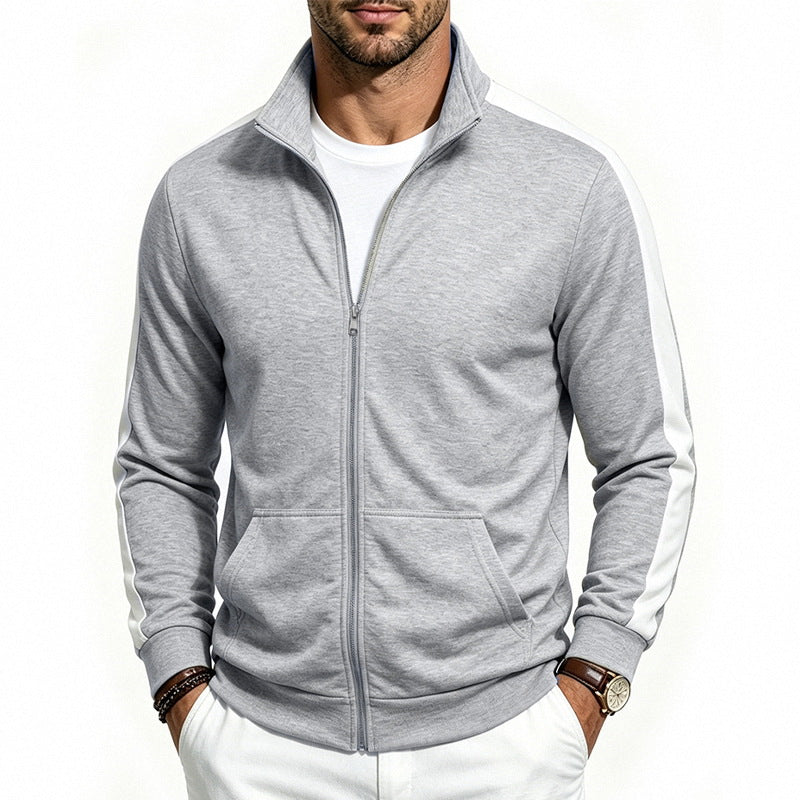 Herren Sportliche Zip-Trackjacke mit Stehkragen, Kontraststreifen an den Ärmeln und Kängurutaschen Shop Nory