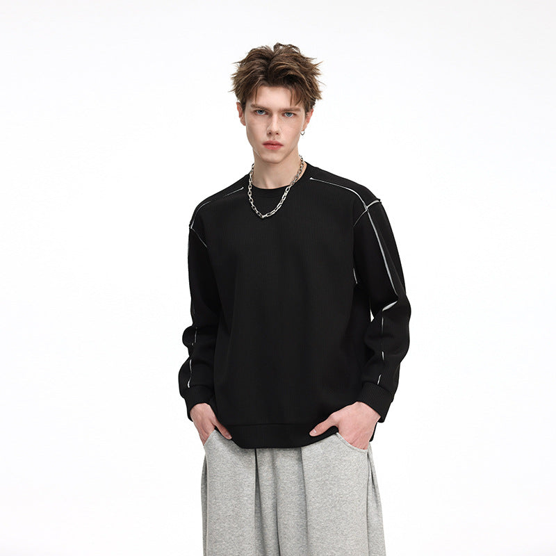 Herren Oversize Rippstruktur-Langarmshirt mit Kontrastnähten Shop Nory