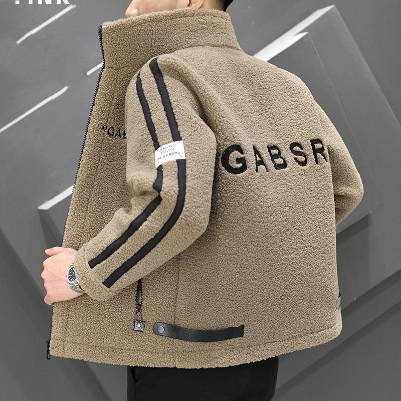 Herren Teddy-Fleece-Blouson mit Stehkragen, Reißverschluss und Kontraststreifen Shop Nory