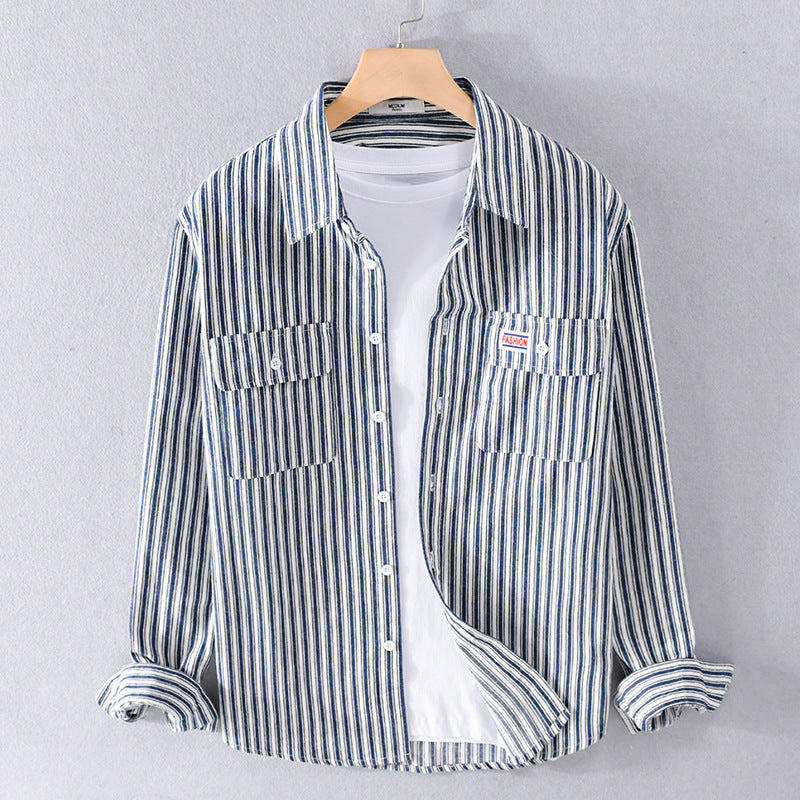 Herren Maritimes Streifen-Überhemd aus Baumwoll‑Twill mit Brustklappen und Relaxed-Fit Shop Nory
