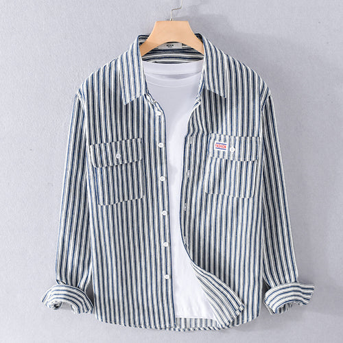 Herren Maritimes Streifen-Überhemd aus Baumwoll‑Twill mit Brustklappen und Relaxed-Fit Shop Nory