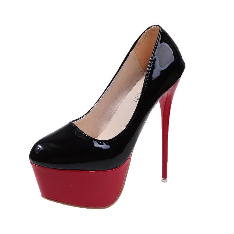 Damen Plateau-Pumps mit glänzendem Obermaterial und hohem Stiletto-Absatz
