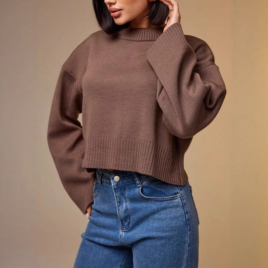 Damen Modischer Cropped Pullover mit weitem Schnitt