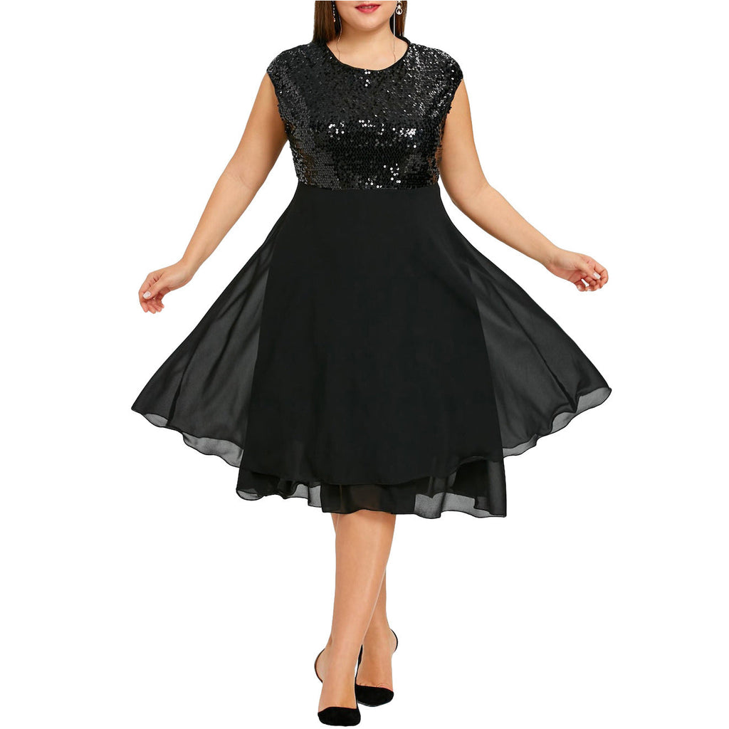 Damen Elegantes Cocktailkleid mit schimmerndem Oberteil und schwingendem Rock Shopnory