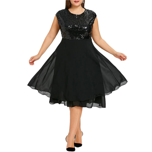 Damen Elegantes Cocktailkleid mit schimmerndem Oberteil und schwingendem Rock Shopnory
