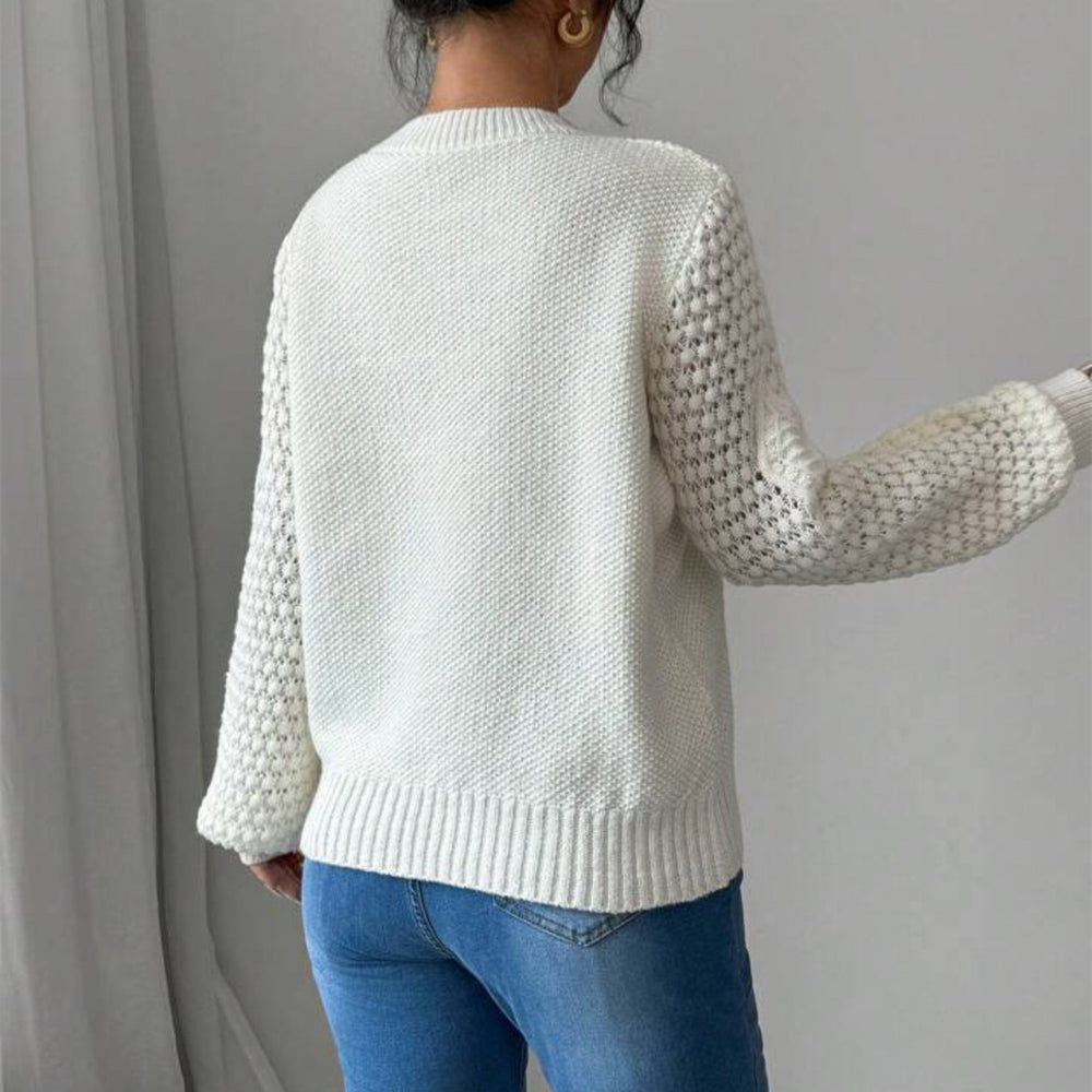 Damen Strukturiertes Grobstrick-Pullover mit Ajour-Ärmeln und geripptem Saum Shop Nory
