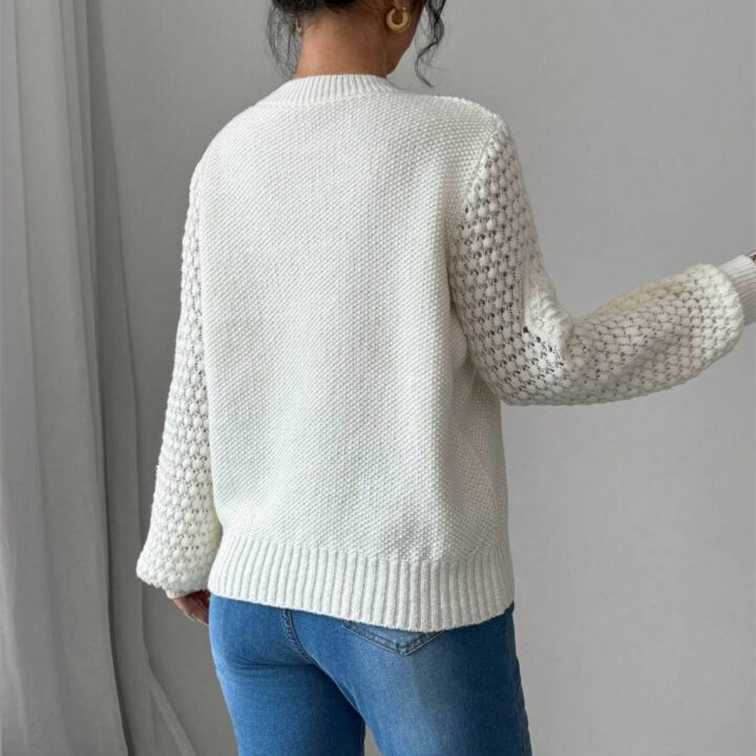 Damen Strukturiertes Grobstrick-Pullover mit Ajour-Ärmeln und geripptem Saum Shop Nory