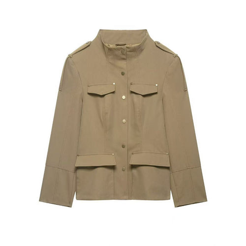Damen Militärinspirierte Utility-Jacke mit Stehkragen und aufgesetzten Pattentaschen Shop Nory