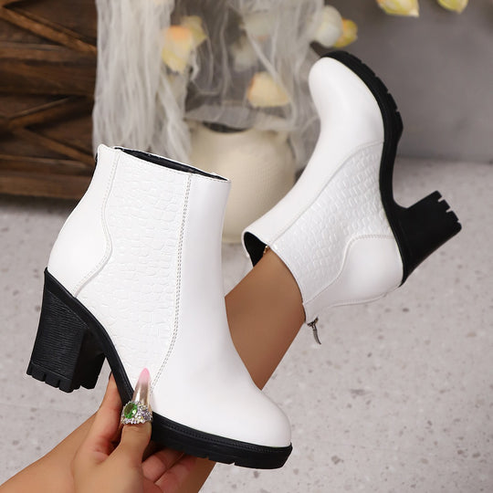Damen Kurzschaft-Ankleboots mit Kroko-Prägung, seitlichem Reißverschluss und klobiger Lug-Sohle Shop Nory