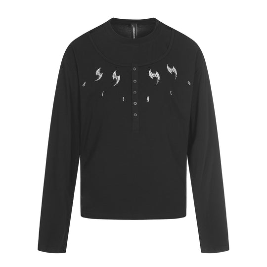 Herren Langarm-Henleyshirt mit doppeltem Rundhalsausschnitt und Knopfleiste Shop Nory