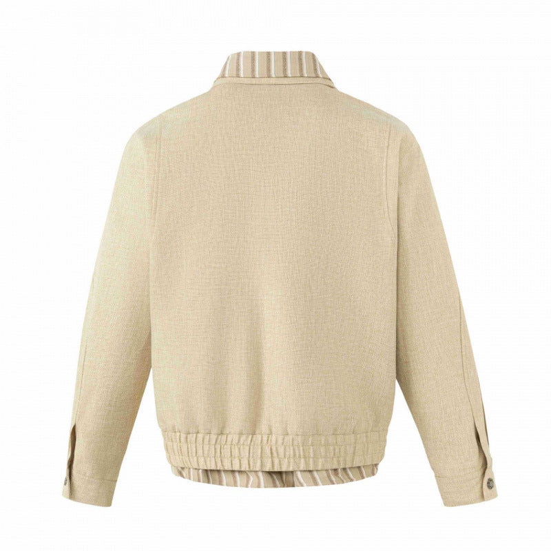 Unisex Leichte Boxy-Übergangsjacke aus Leinenmix mit Reverskragen und innen gestreiftem Besatz Shop Nory