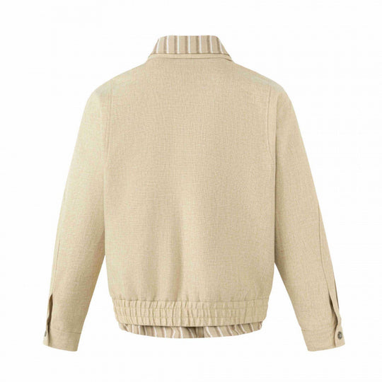 Unisex Leichte Boxy-Übergangsjacke aus Leinenmix mit Reverskragen und innen gestreiftem Besatz Shop Nory