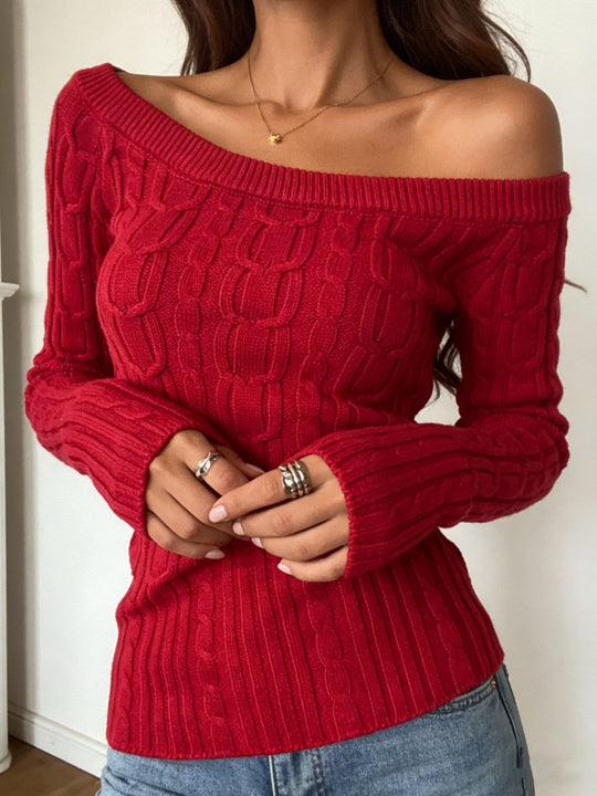 Damen Schulterfreier Zopfstrick‑Pullover mit figurbetonter Silhouette Shop Nory