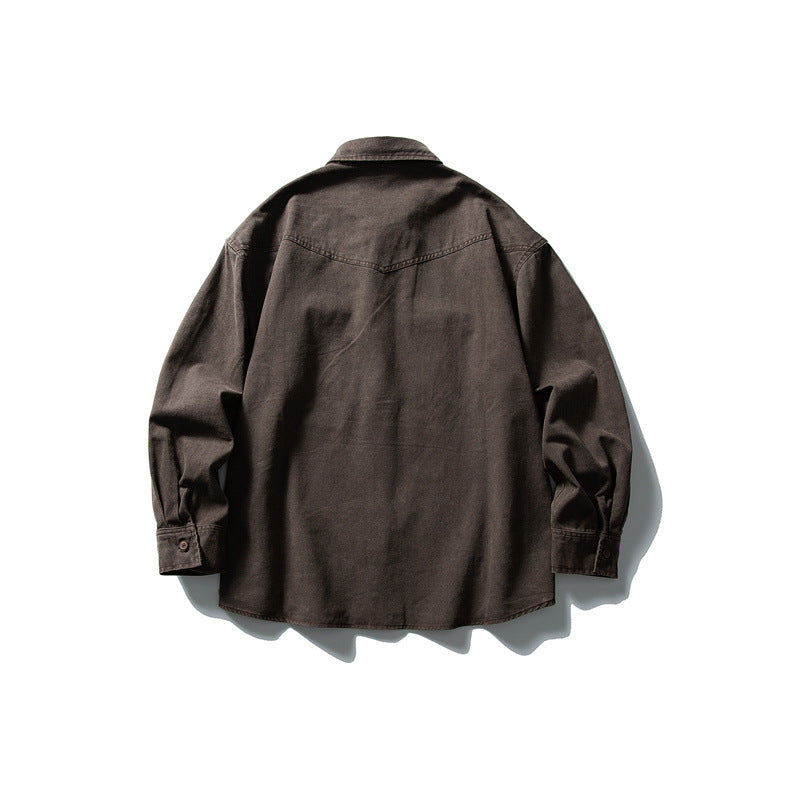 Unisex Oversize Baumwoll-Denim Hemdjacke mit aufgesetzten Brusttaschen und gerundetem Saum Shop Nory