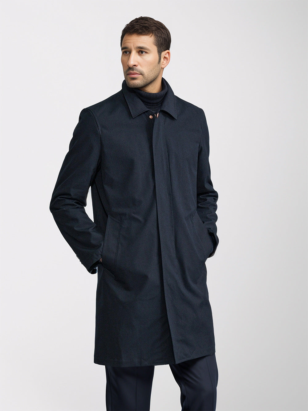 Herren Mid-Length Einreihiger Mantel mit verdeckter Knopfleiste und taillierter Silhouette Shop Nory