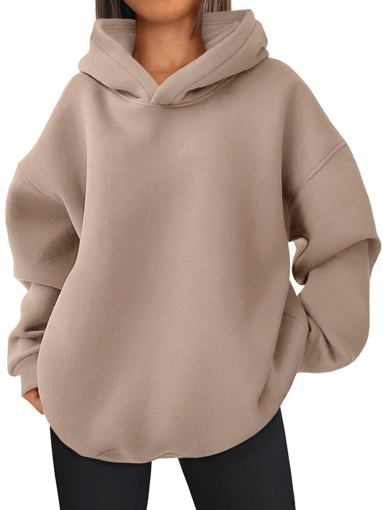 Damen nan kastiger Kapuzenpullover mit doppellagiger Kapuze, überschnittener Schulter und längerem Rückenteil Shop Nory