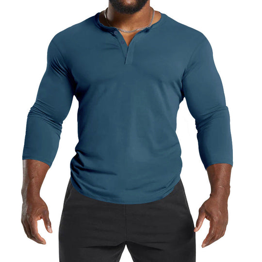 Herren Langarm-Henley-Shirt aus atmungsaktivem Baumwollmix mit Knopfdetails