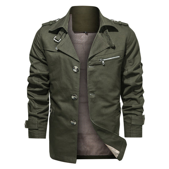 Herren Kurzer Trenchcoat im Utility-Fieldstil mit Stehkragen und Reißverschluss-Brusttasche Shop Nory