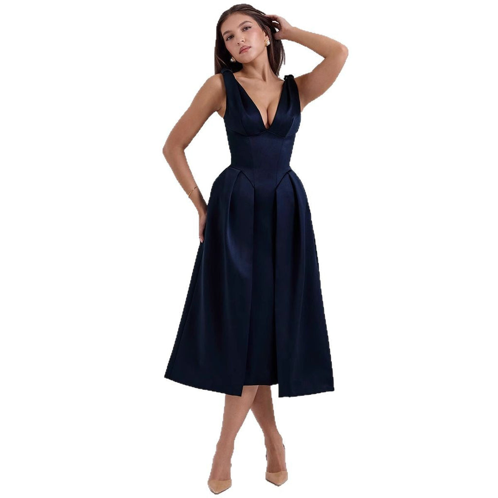 Damen Maxikleid mit elegantem V-Ausschnitt und strukturiertem Rock Shopnory