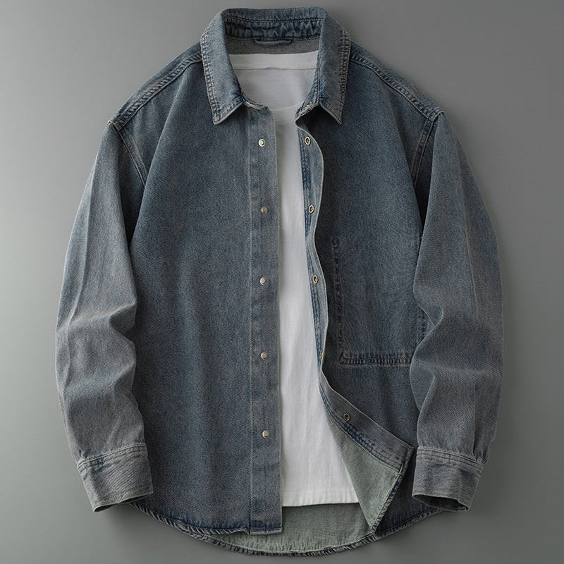 Herren Overshirt-Jacke aus gewaschenem Denim mit Druckknopfleiste und Relaxed-Schnitt Shop Nory