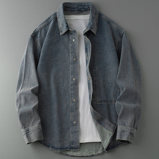Herren Overshirt-Jacke aus gewaschenem Denim mit Druckknopfleiste und Relaxed-Schnitt Shop Nory