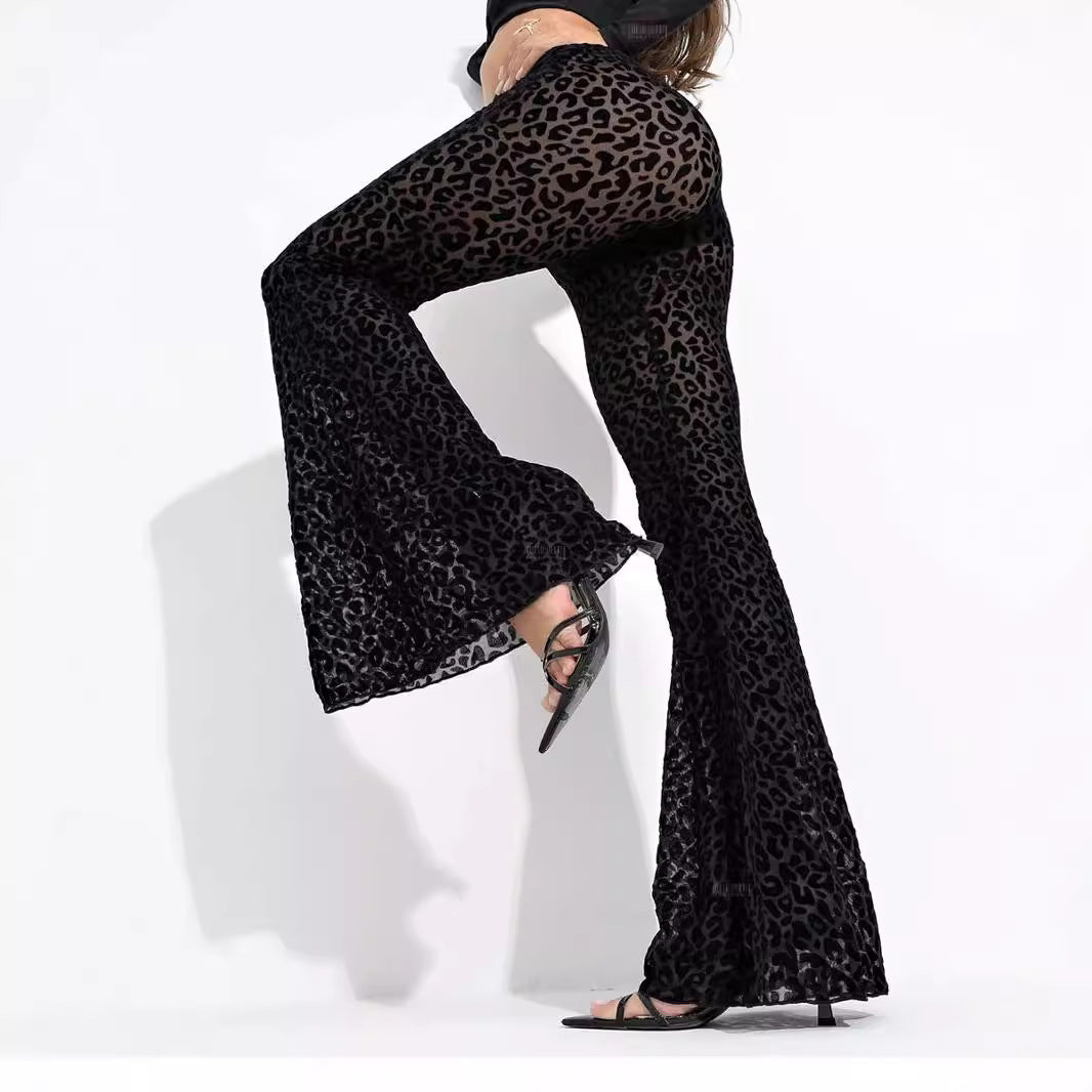Damen Hoch taillierte Leoparden-Hose mit weitem Bein