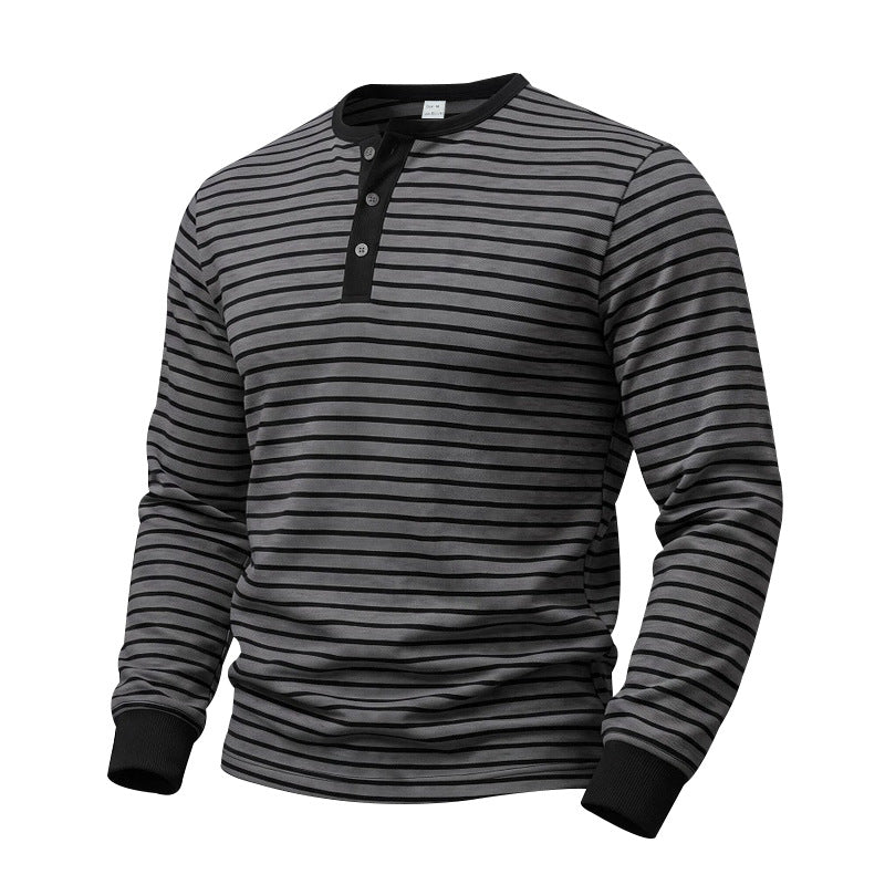 Herren Gestreiftes Langarm-Henleyshirt aus Baumwolljersey mit Knopfleiste Shop Nory