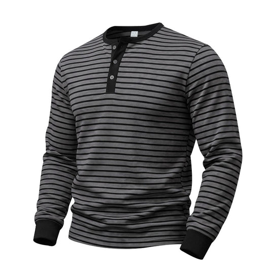 Herren Gestreiftes Langarm-Henleyshirt aus Baumwolljersey mit Knopfleiste Shop Nory