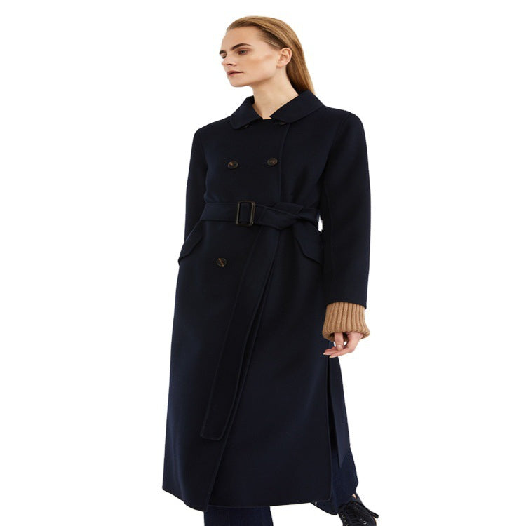 Damen Longcoat im minimalistischen Mantelkleid‑Look mit verdeckter Doppelreihe und Stoffgürtel Shop Nory