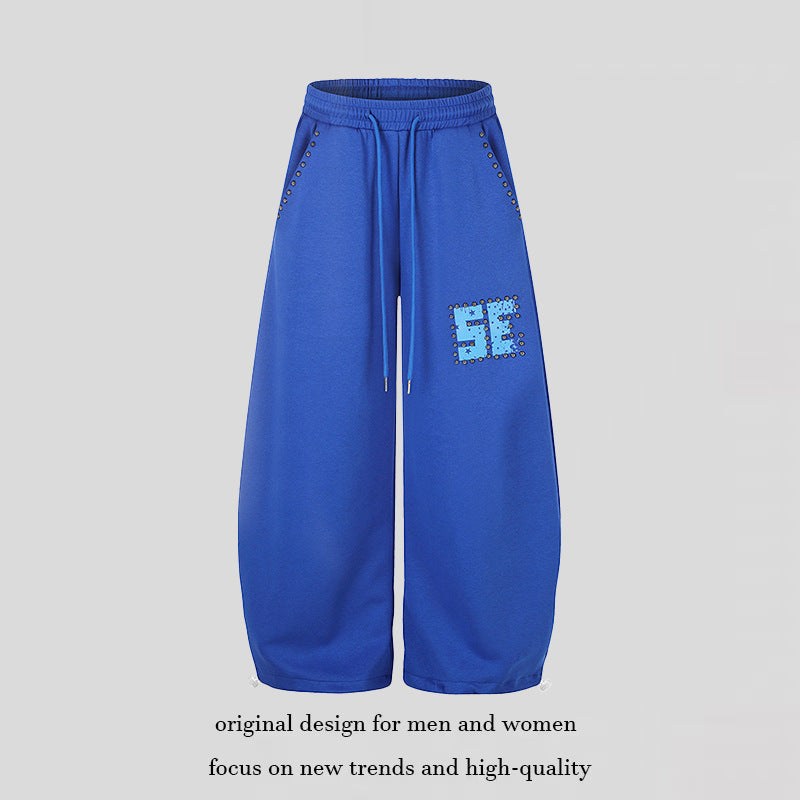 Damen Weite Palazzo-Sweatpants mit Nietenbesatz, Komfortbund und Saumkordel Shop Nory