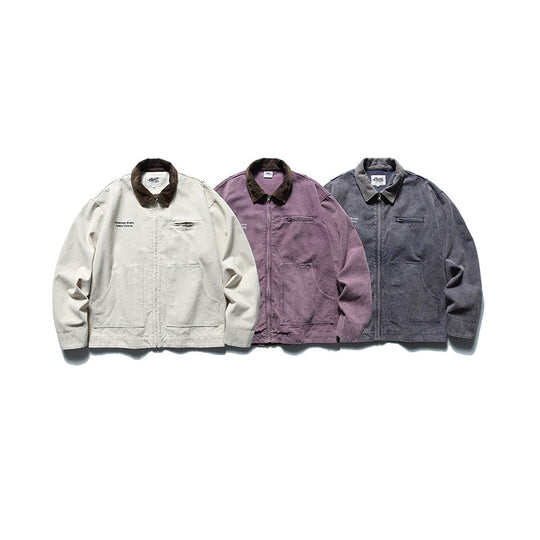 Herren Boxy-Worker-Jacke aus gewaschenem Canvas mit Cordkragen und Reißverschluss Shop Nory