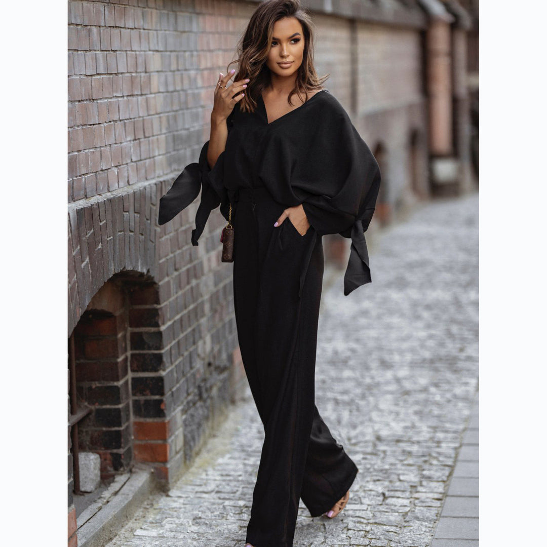 Damen Eleganter Jumpsuit mit weiten Ärmeln und schmalem Taillengürtel