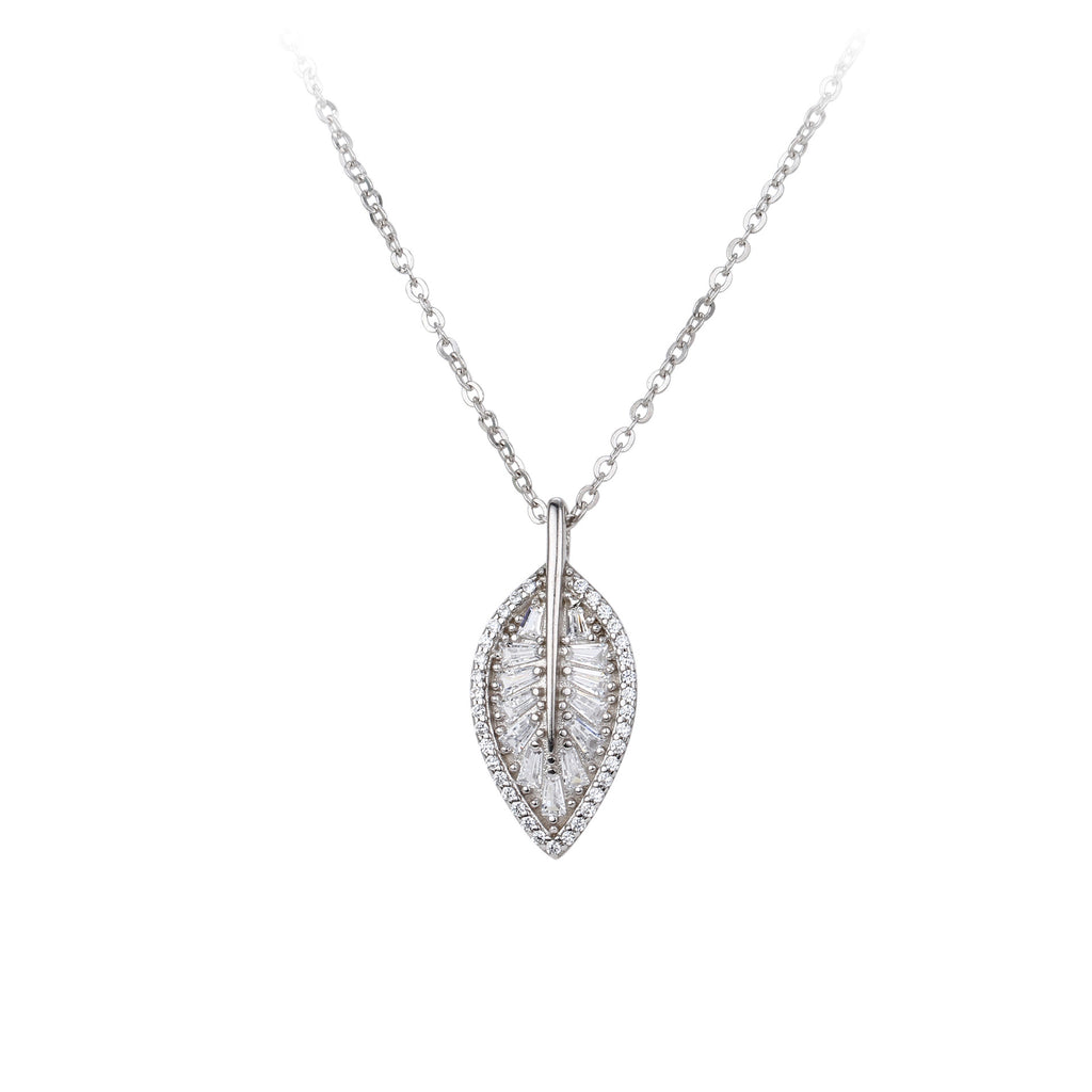 Damen Halskette mit elegantem Blattanhänger und funkelndem Zirkonbesatz Shop Nory