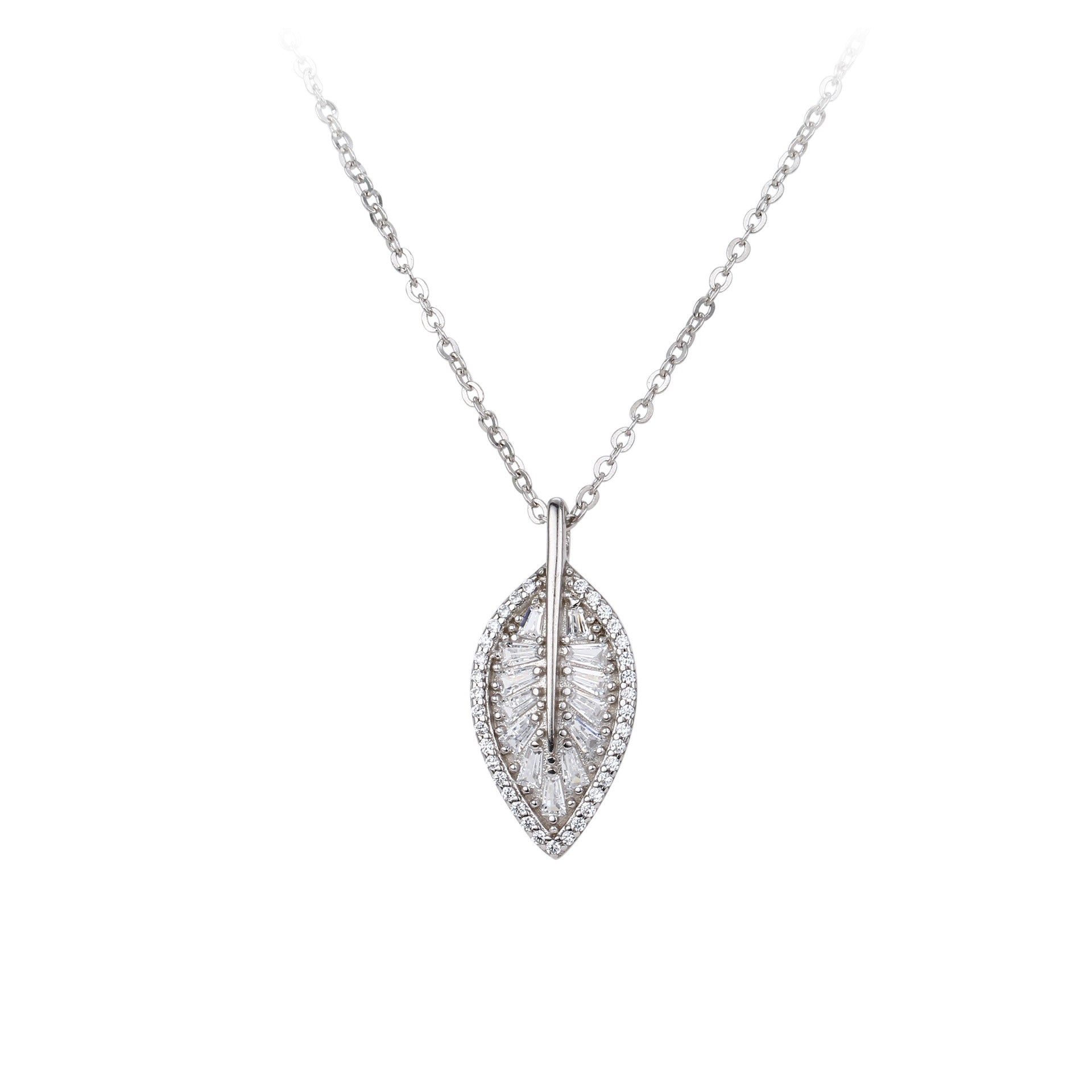 Damen Halskette mit elegantem Blattanhänger und funkelndem Zirkonbesatz Shop Nory