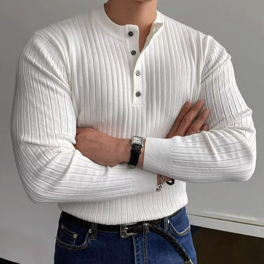 Herren Modisches Langarm-Rippstrickshirt Shop Nory