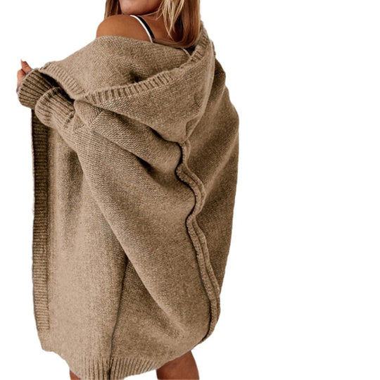 Damen Longline Kapuzen-Strickcardigan mit offener Front Shop Nory