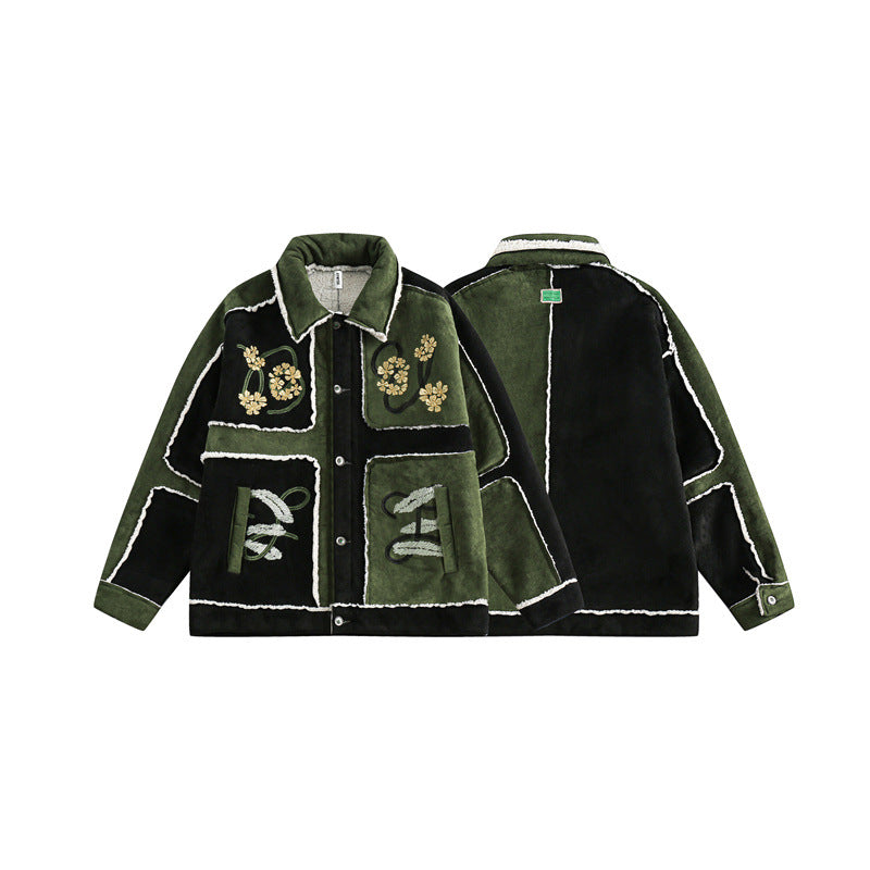 Unisex Patchwork-Lammfelloptik Jacke mit Blumenstickerei Shop Nory