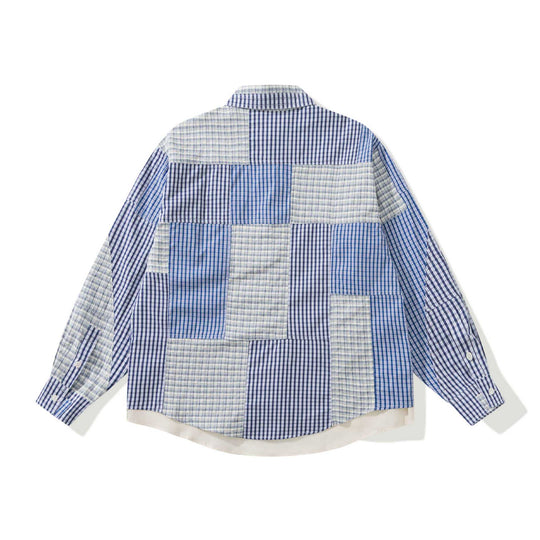 Unisex Patchwork-kariertes Overshirt mit verlängertem Saum Shop Nory