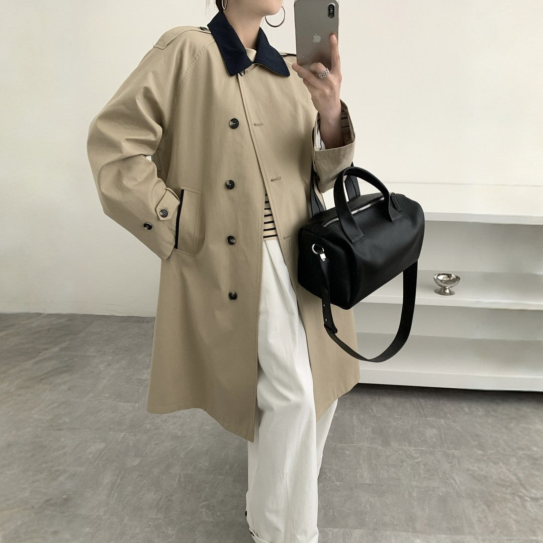 Damen Langer Wasserabweisender Trenchcoat mit Rückencape und Stehkragen Shop Nory