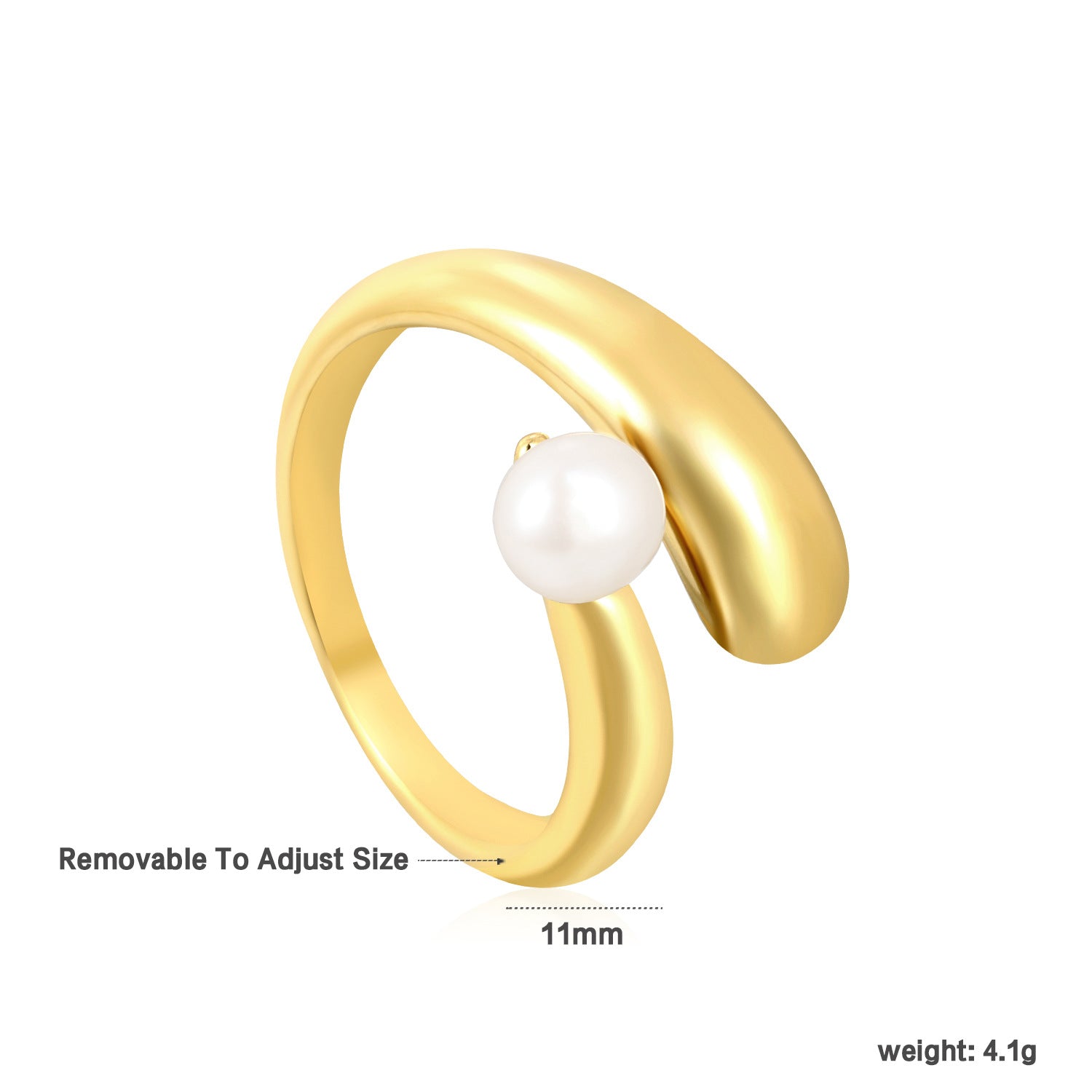 Damen Ring mit elegantem, geschwungenen Design und verstellbarem Perlenanhänger Shop Nory