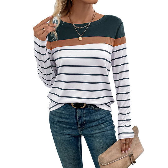 Damen Langarm-Shirt mit Streifenmuster, kontrastierender Passe und legerer Silhouette Shop Nory