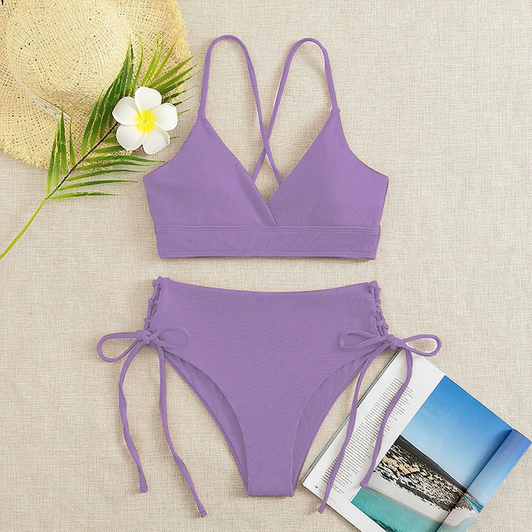 Damen Hochtaillierter Bikini mit verstellbaren Schnürdetails
