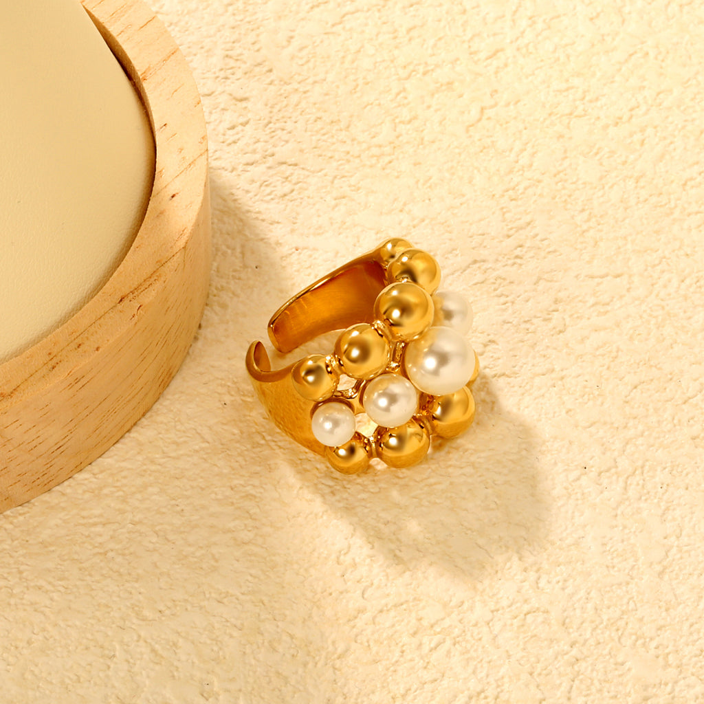 Damen Ring mit kunstvollem Perlen-Design und edler Goldoberfläche Shop Nory